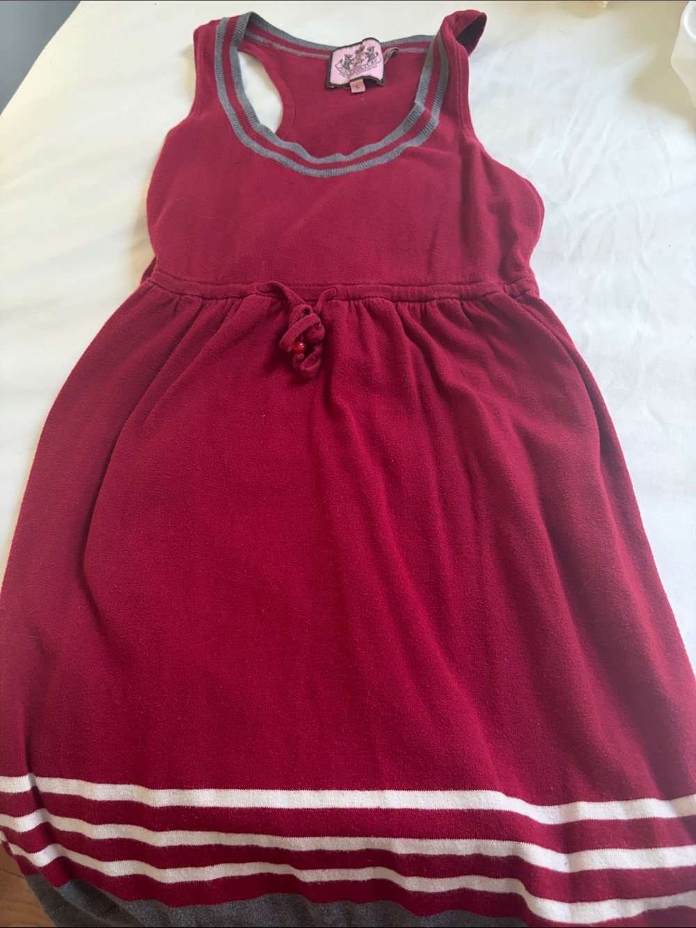 Juicy Couture Deep Pink Knit Tank Dress with Gray & White Stripe